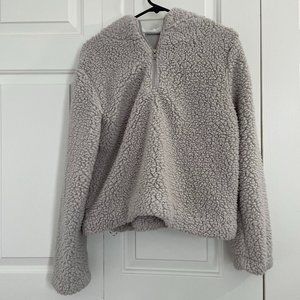 Hooded Quarter Zip Soft Sherpa Jacket (Medium)